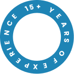Blue badge icon showing 15 plus years of experience