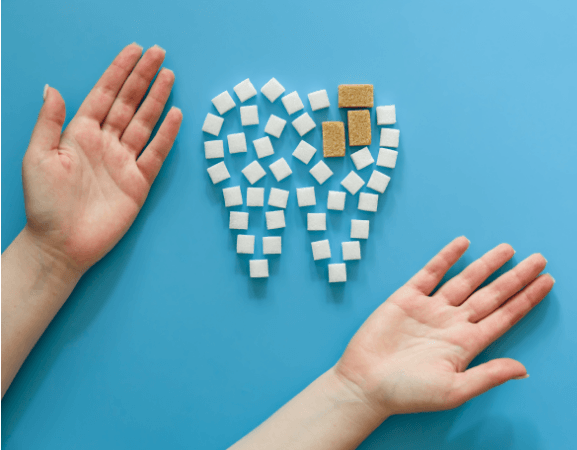 Sugar Cubes Forming Tooth Shape Representing Tooth Decay